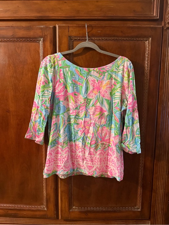 Lilly Pulitzer Tops - Lilly Pulitzer Pink & Green Floral Boatneck Tunic